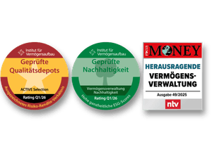 Institut für Vermögensaufbau "Geprüftes Qualitätsdepot" & "Geprüfte Nachhaltigkeit", Focus Money "Herausragende Vermögensverwaltung"