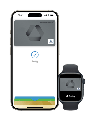 Mobiles Endgerät mit der Apple Wallet und der Commerzbank Girocard