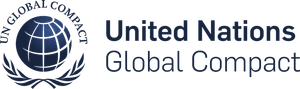 Logo: Globe with wreath below. Lettering: United Nations Global Compact