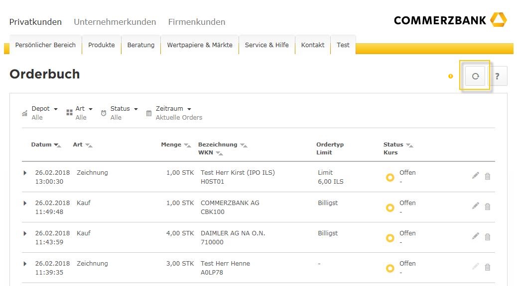 Orderbuch Commerzbank