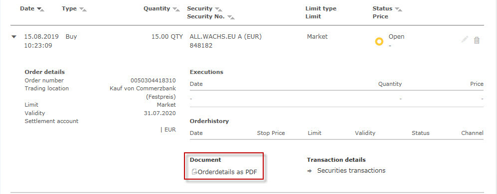 Order Book Commerzbank